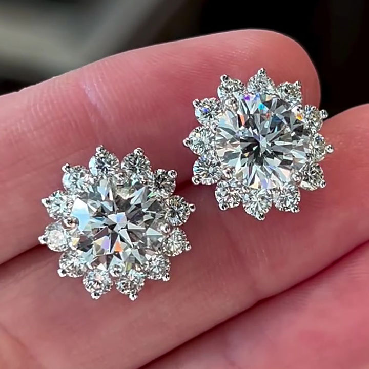 Brilliant Sun Flower Diamond Stud Earrings