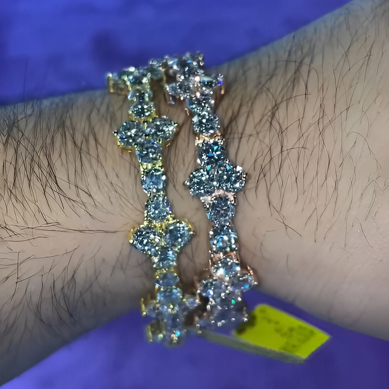 Round Cut Aquamarine Sapphire Tennis Bracelet For Men