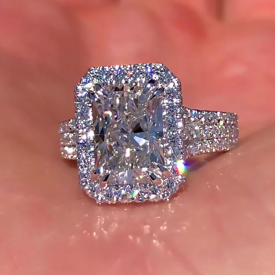 3ct Halo Radiant Cut White Sapphire Engagement Ring