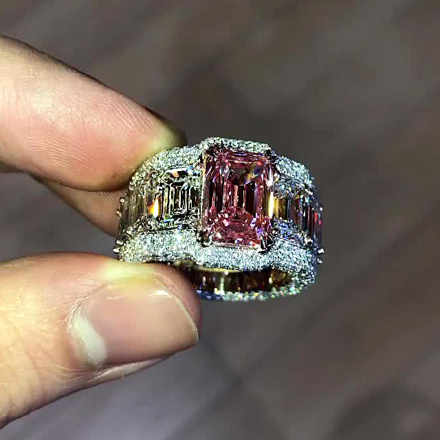 4ct Emerald Cut Pink Sapphire Men's Engagement Ring