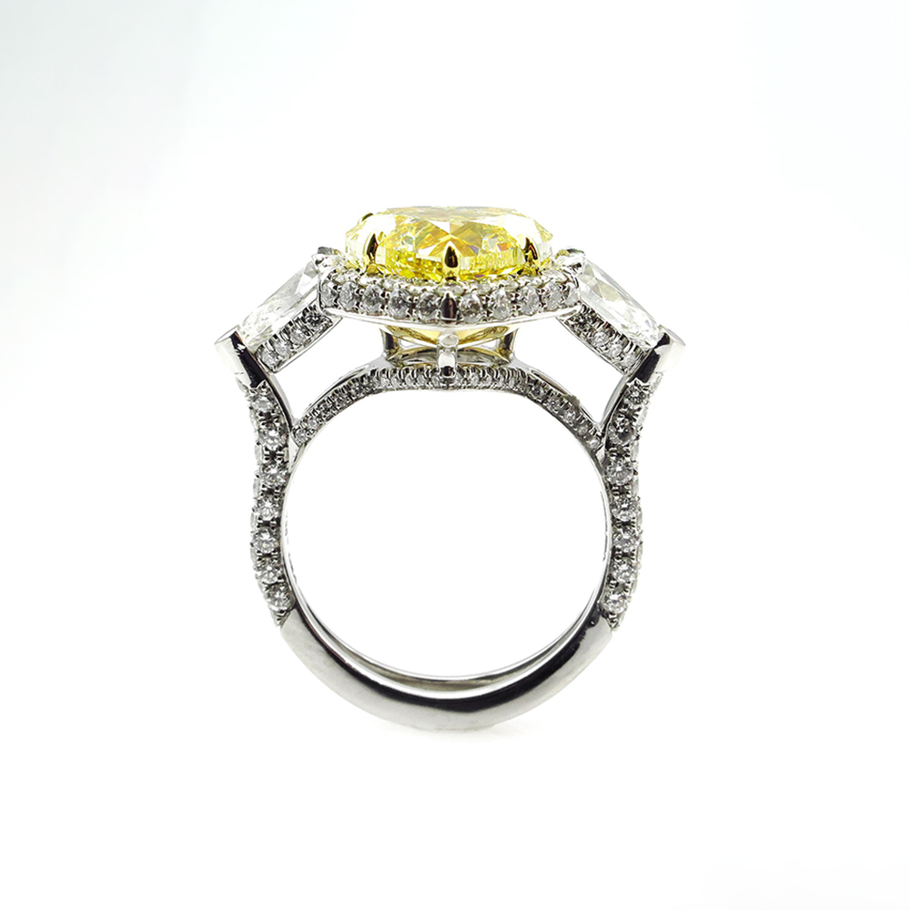 3.5ct  Fancy Yellow Sapphire Heart Cut Halo Engagement Ring