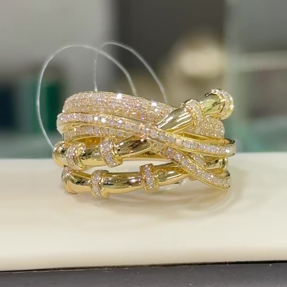 Bamboo Design 0.8ct White Sapphire Pave Ring