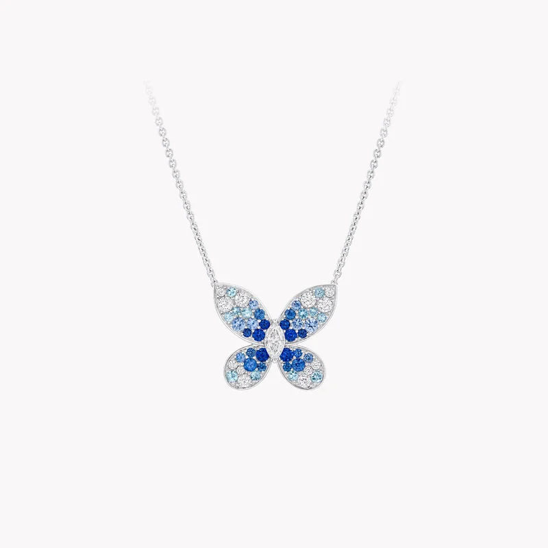 Marquise Cut White & Round Cut Multicolor Sapphire Butterfly Necklace