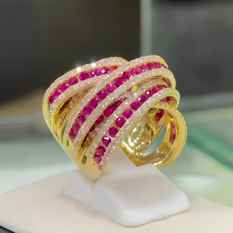 2.8ct Red & White Sapphire Round Cut Twisted Design Wedding Band