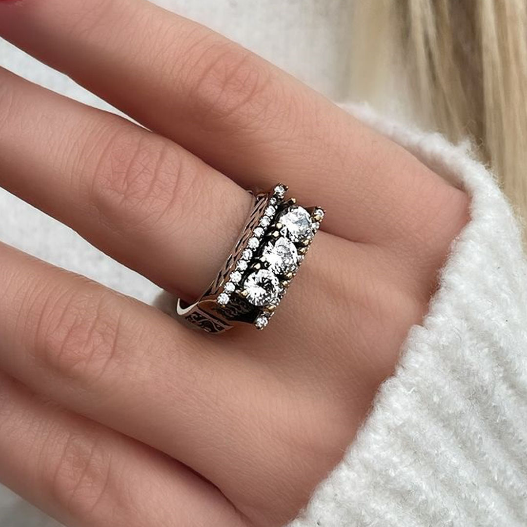 Vintage 3.5ct Three Stone Round Cut White Sapphire Eternity Ring