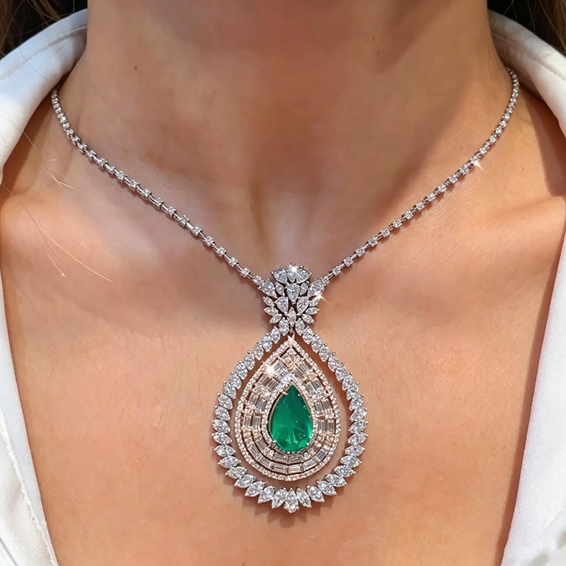 Pear Cut Green & Multiple Cut White Sapphire Occasion Necklace