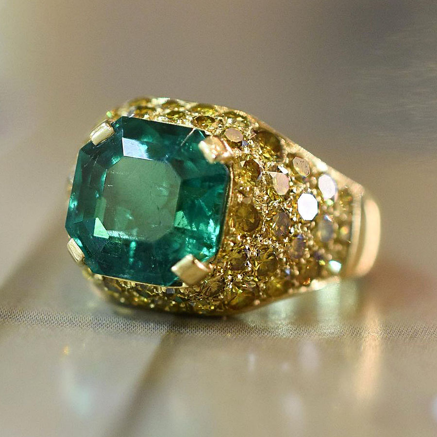 6ct Asscher Cut Emerald Sapphire Engagement Ring