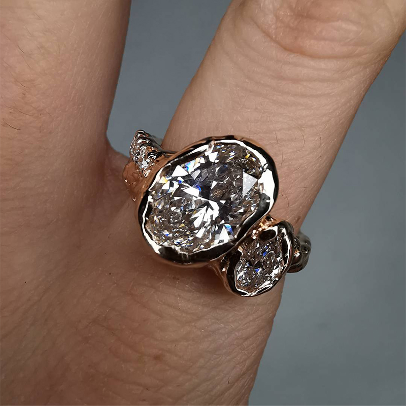Two-Stone White Sapphire Ring in 14K Rose Gold