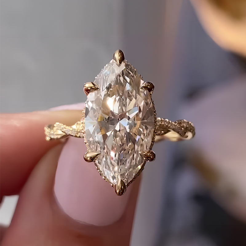 Under Halo 4ct Marquise Cut White Sapphire Engagement Ring