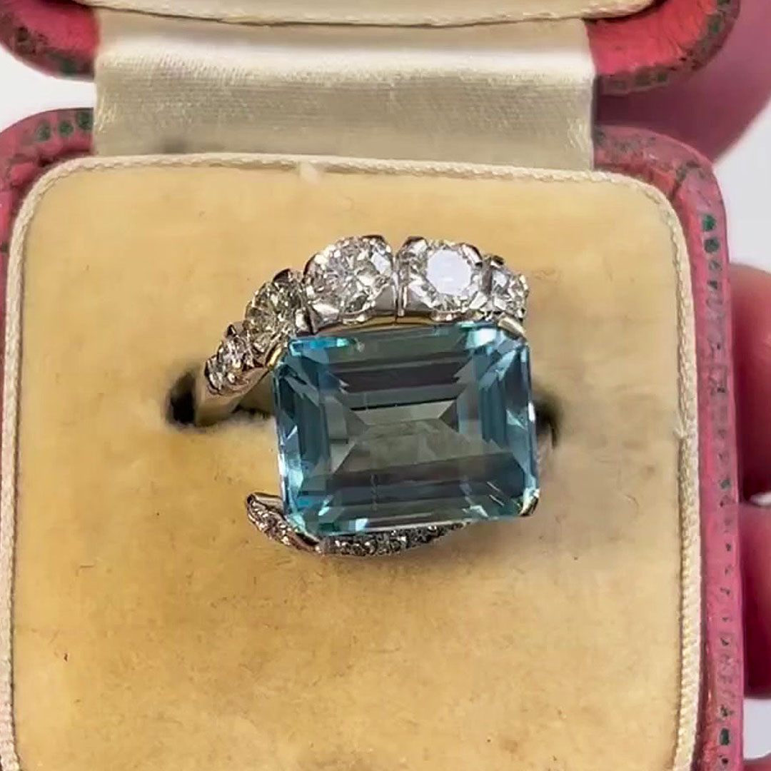 6.25ct Emerald Cut Aquamarine Sapphire Engagement Ring