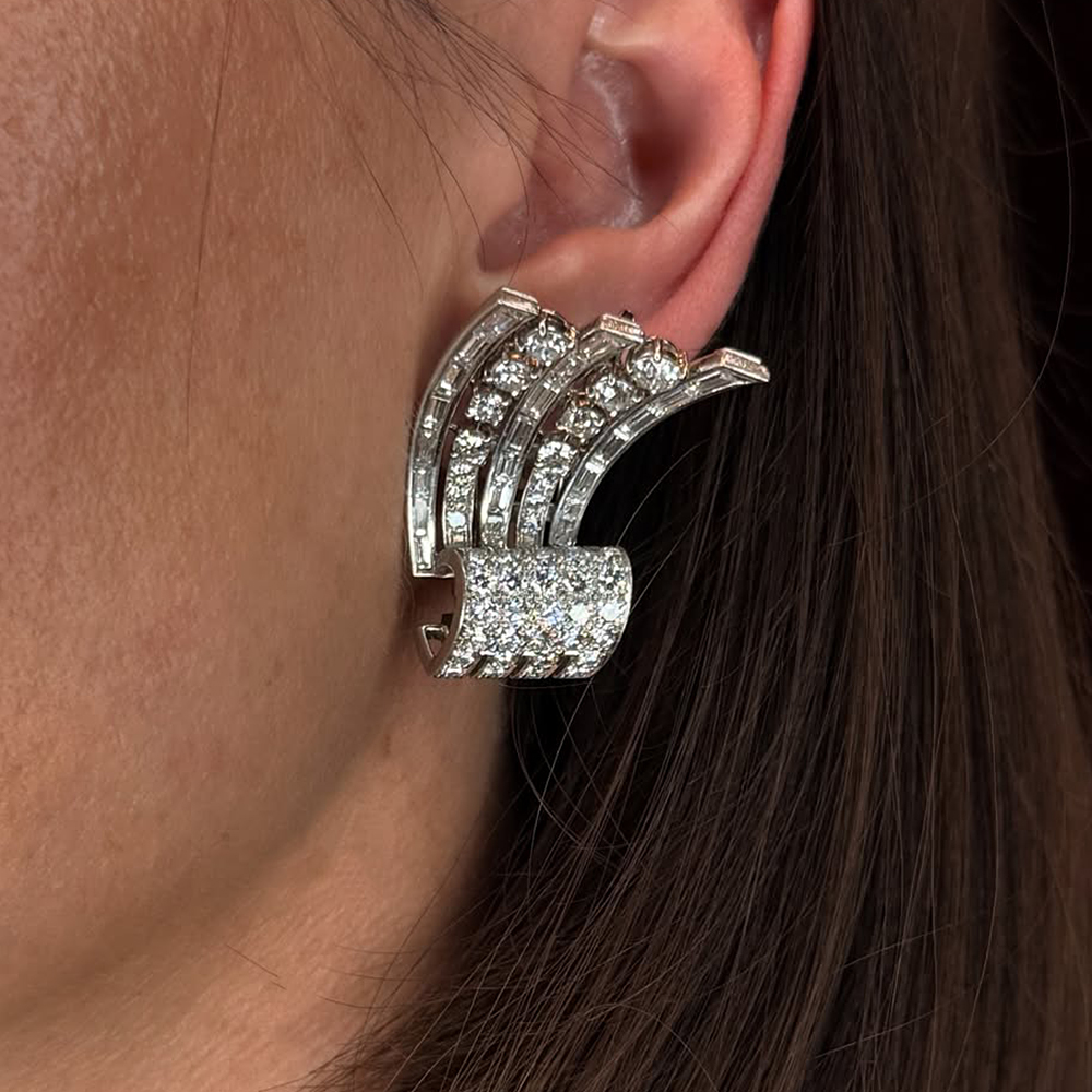 Art Deco Emerald&Round Cut White Sapphire Stud Earrings
