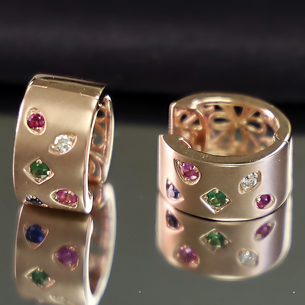 Round Cut Rainbow Sapphire Hoop Earrings