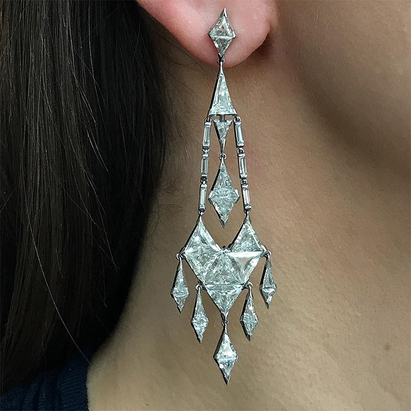 Art Deco Multi-Cut White Sapphire Chandelier Earrings