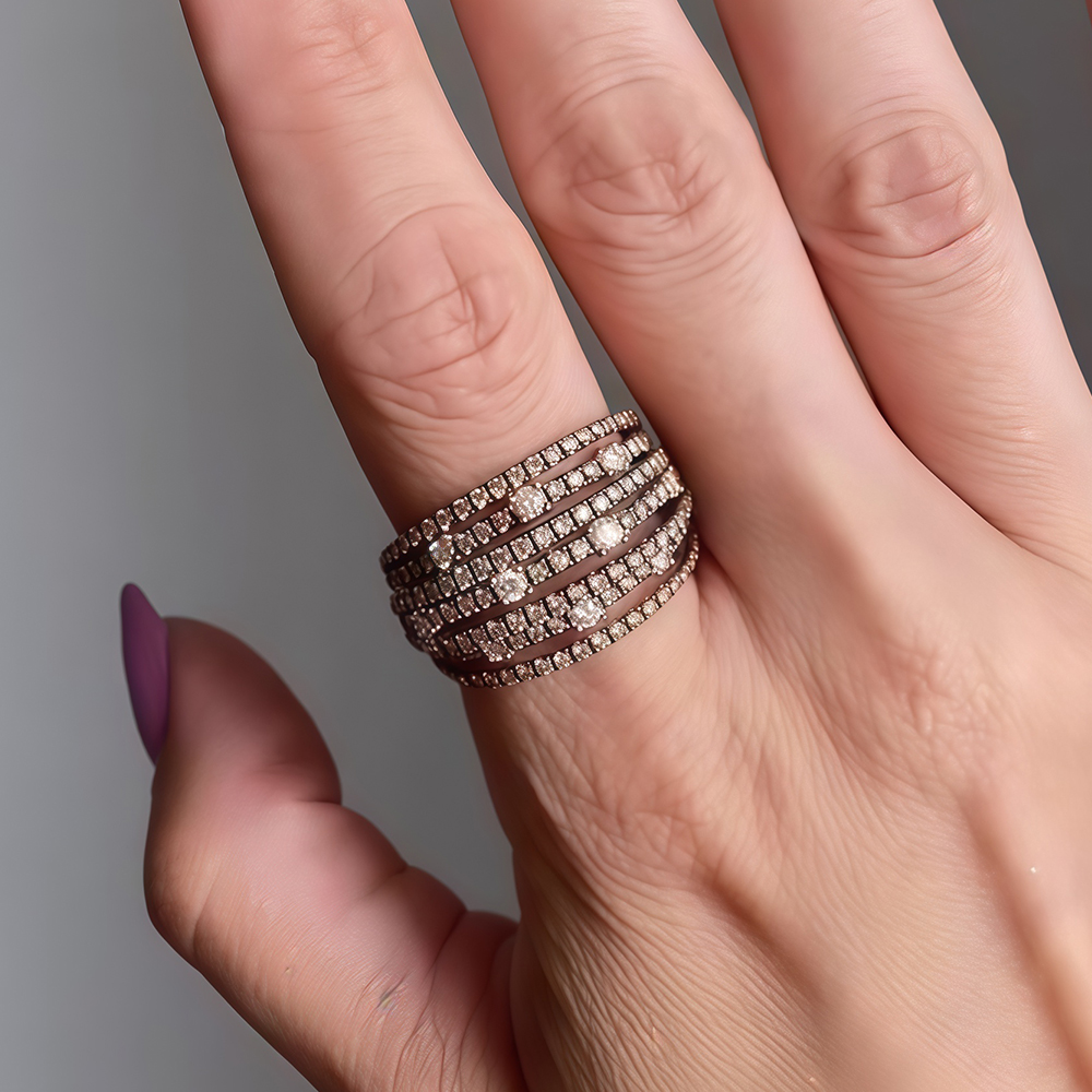 Round Cut White Sapphire Woven Wedding Band