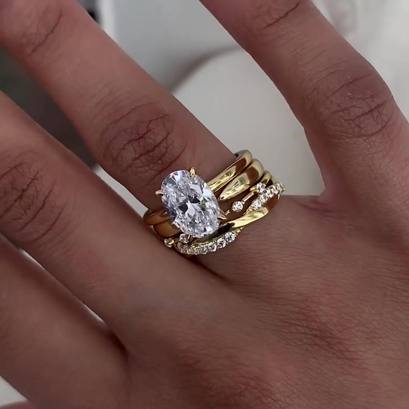 3ct Oval Cut White Sapphire Wedding Ring Set / 4-Piece