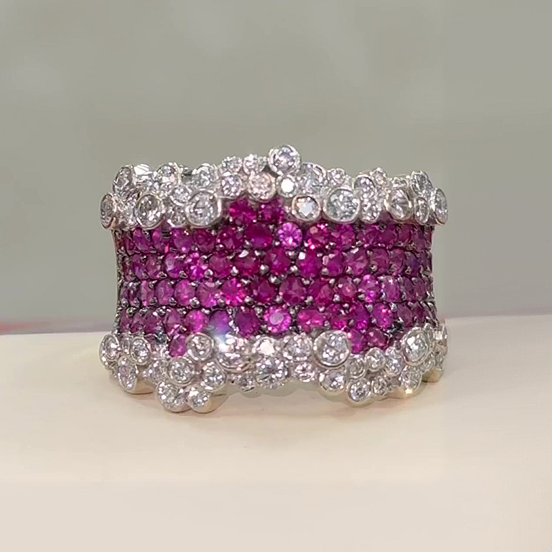 Two Tone 6.13ct Round Cut Rose&White Sapphire Wedding Band