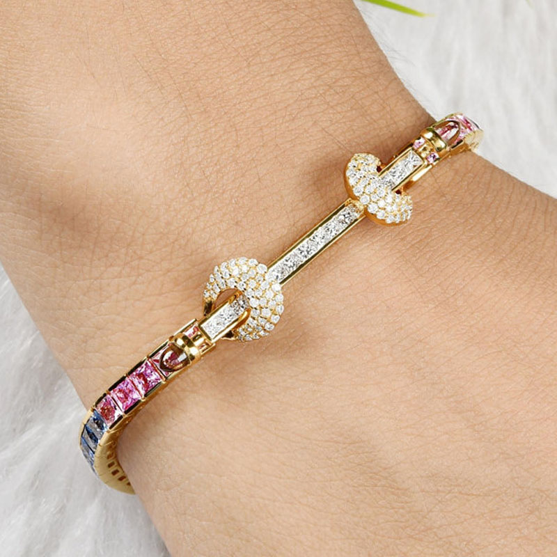 Princess Cut Rainbow Sapphire Tennis Bracelet