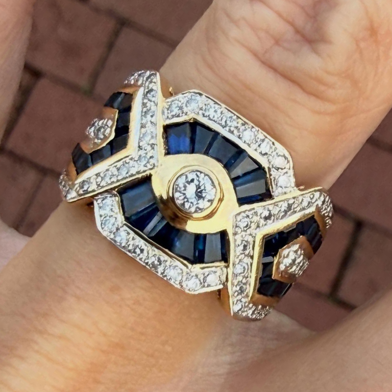 Art Deco Blue Sapphire Baguette Cut Men's Band