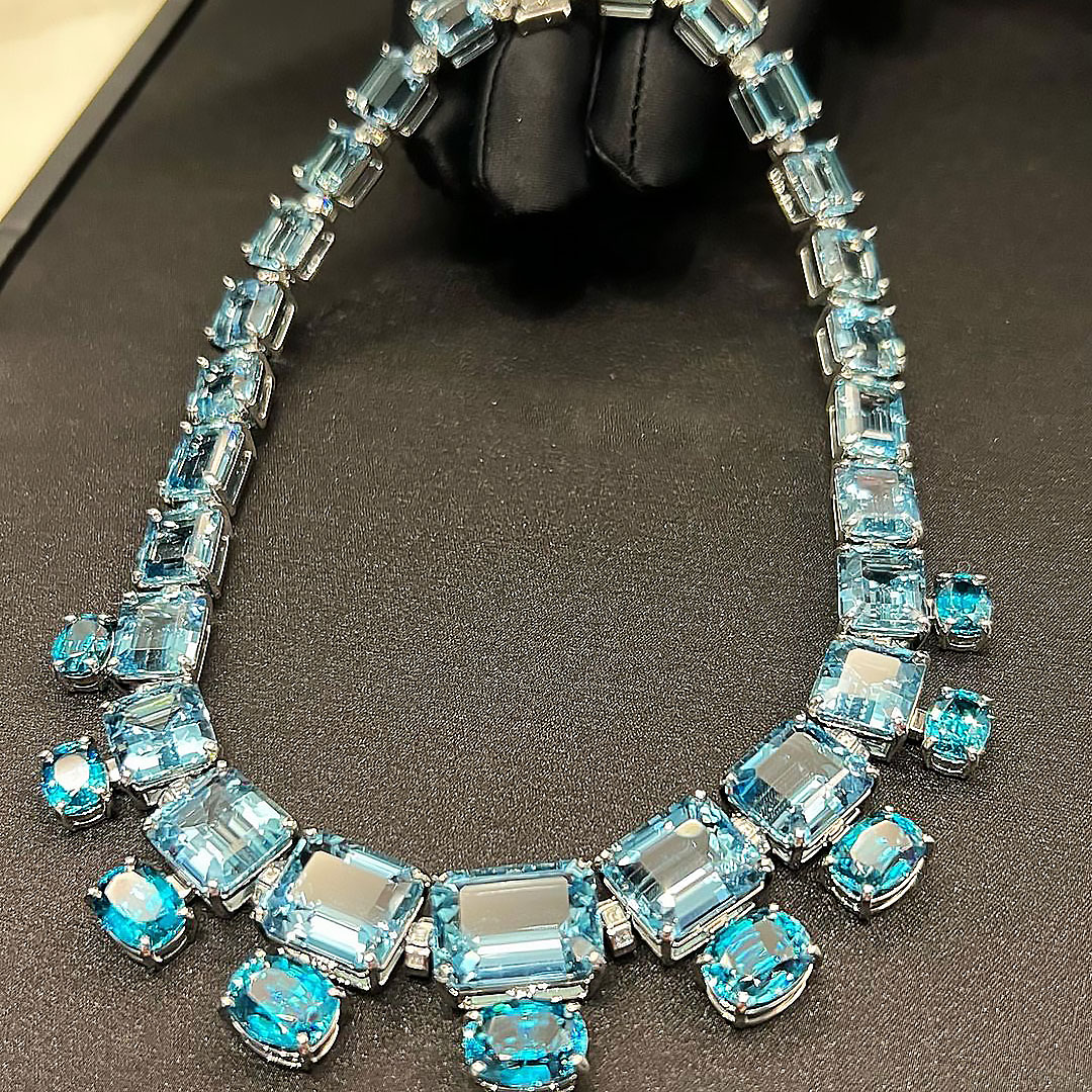 Emerald&Oval Cut Aquamarine Sapphire Necklace