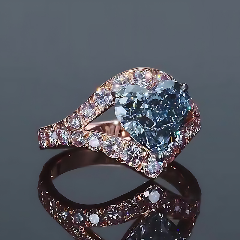 5ct Heart Cut Aquamarine Sapphire Halo Engagement Ring