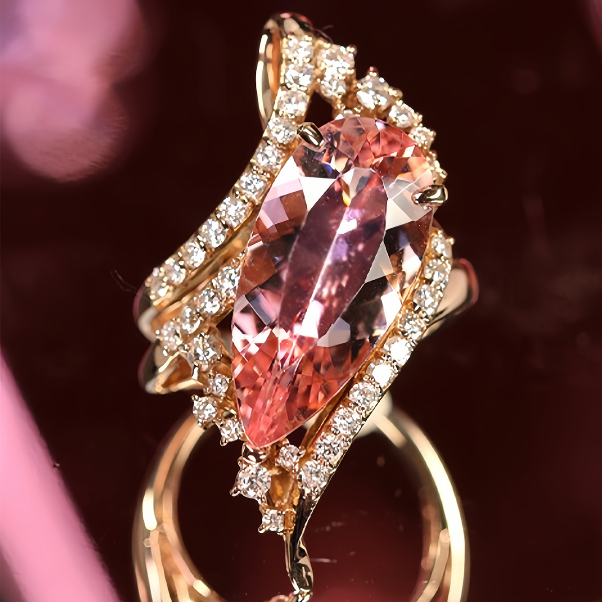 5ct Pear Cut Morganite Rose Gold Engagement Ring