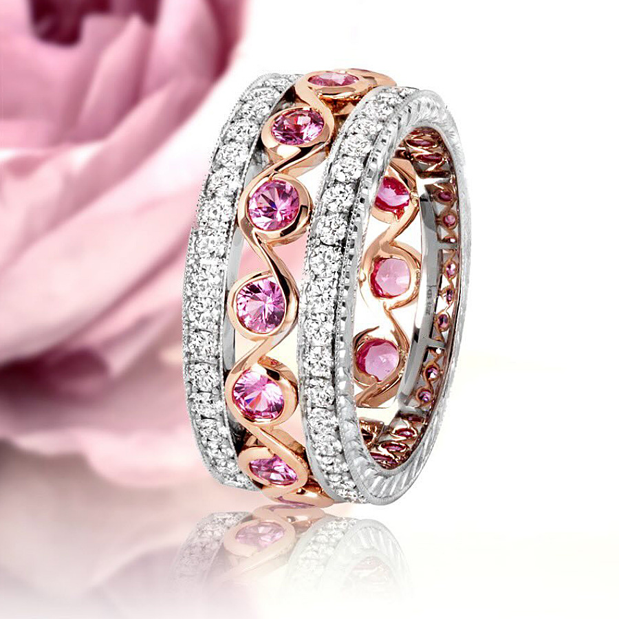 5.75ct Round Cut Pink Sapphire Eternity Ring