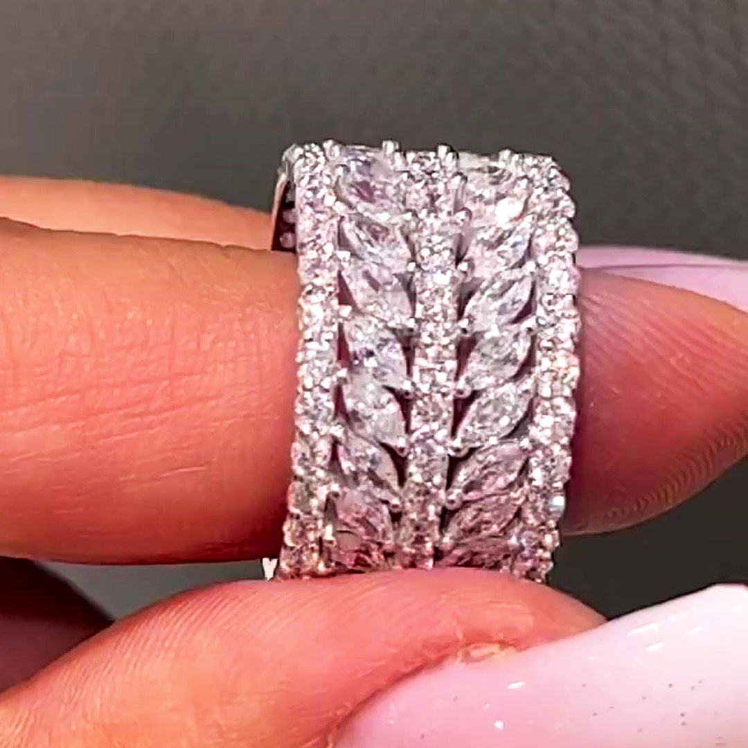 Luxury 5.25ct Marquise&Round Cut White Sapphire Wedding Band For Women