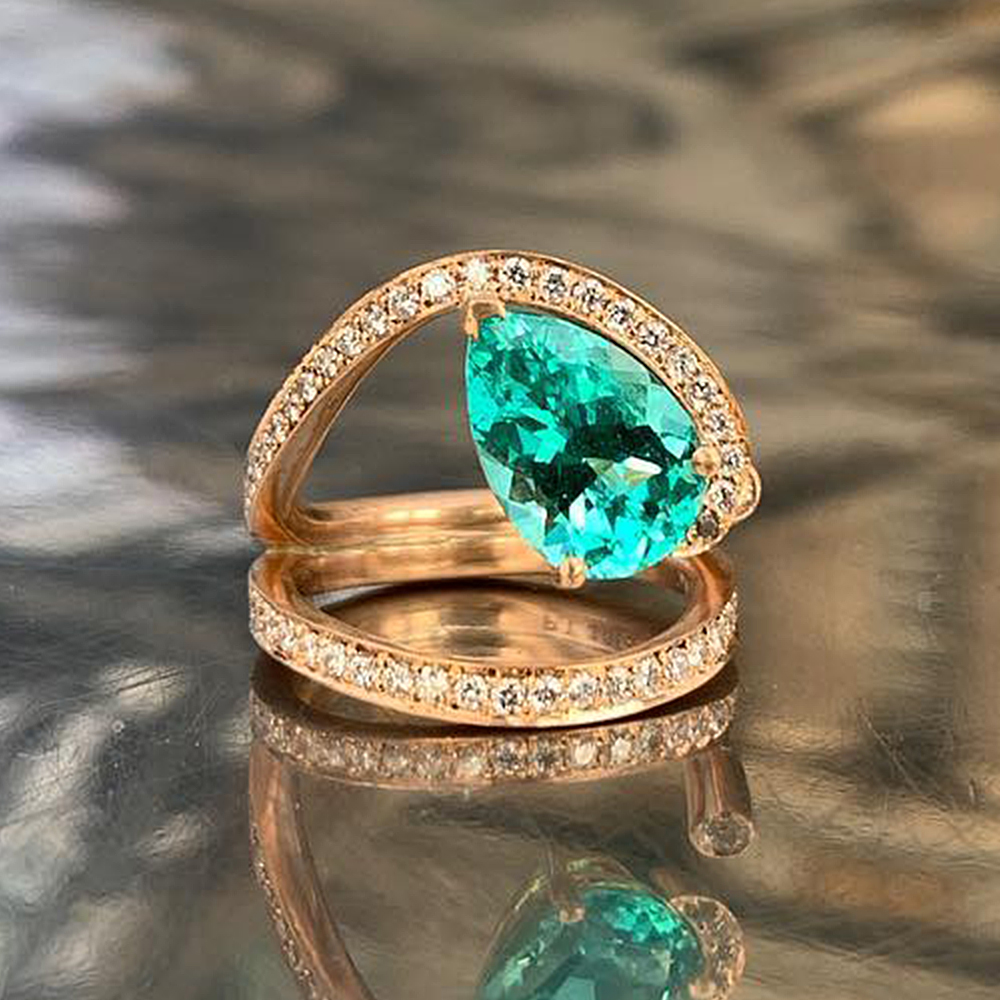 3ct Pear Cut Paraiba Tourmaline Ring