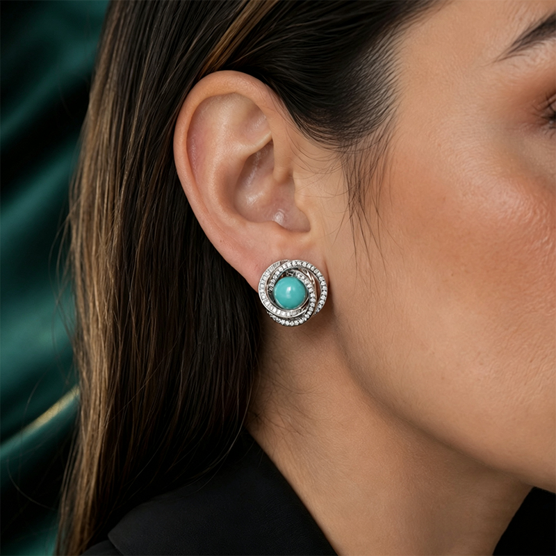 Round Cut Turquoise Occasion Stud Earrings