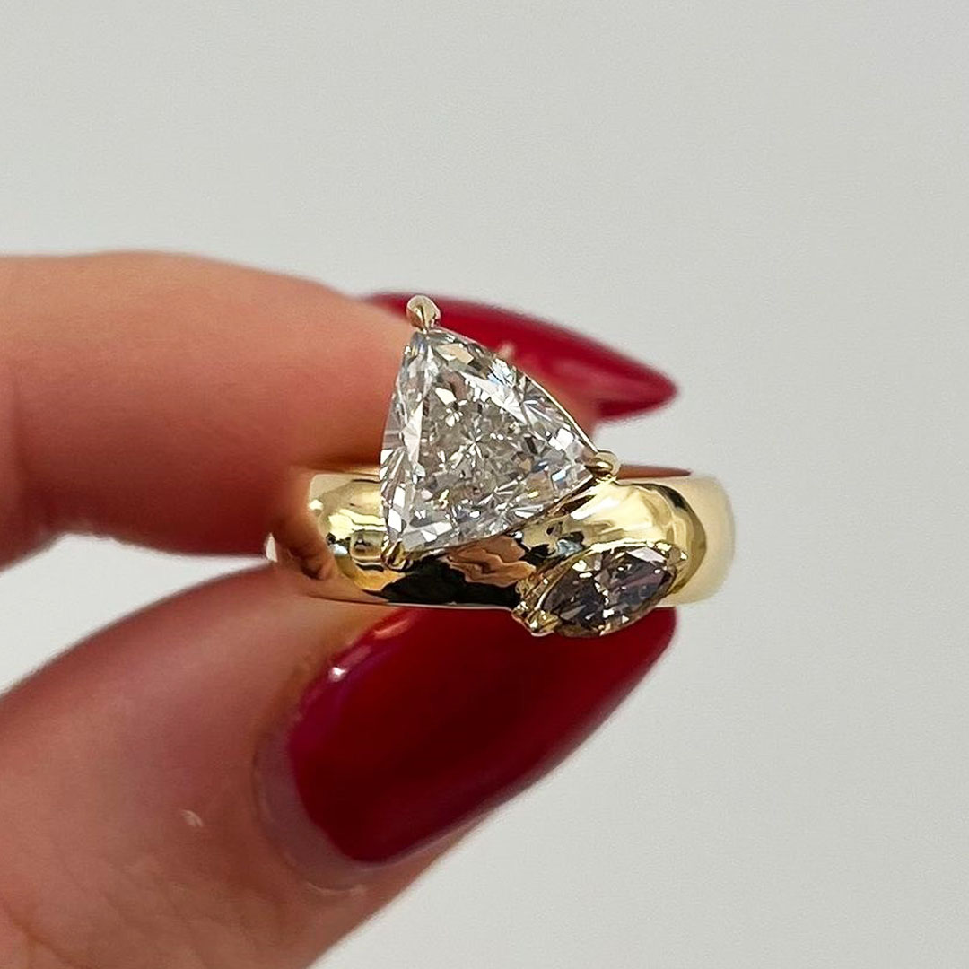 2.25ct Triangle Cut White Sapphire Toi et Moi Ring