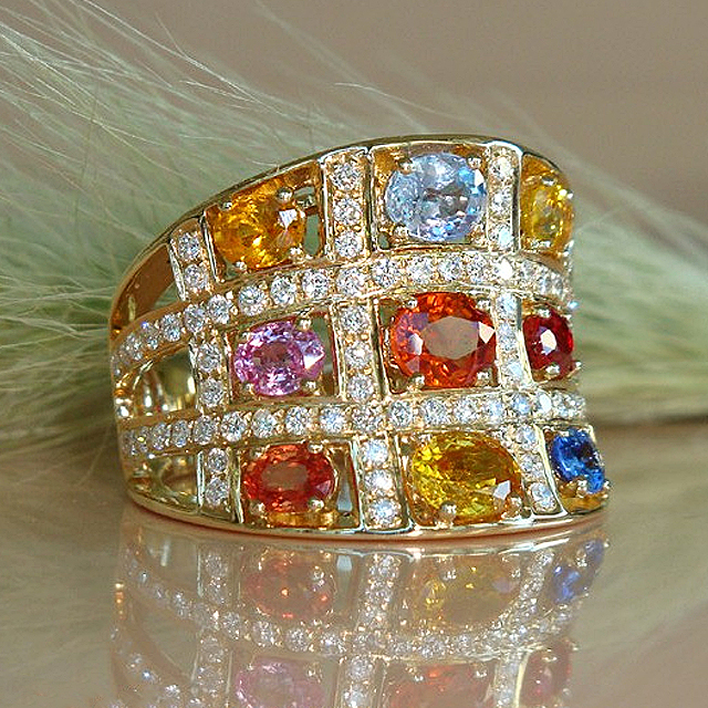 9.75ct Oval Cut Rainbow Sapphire Eternity Ring