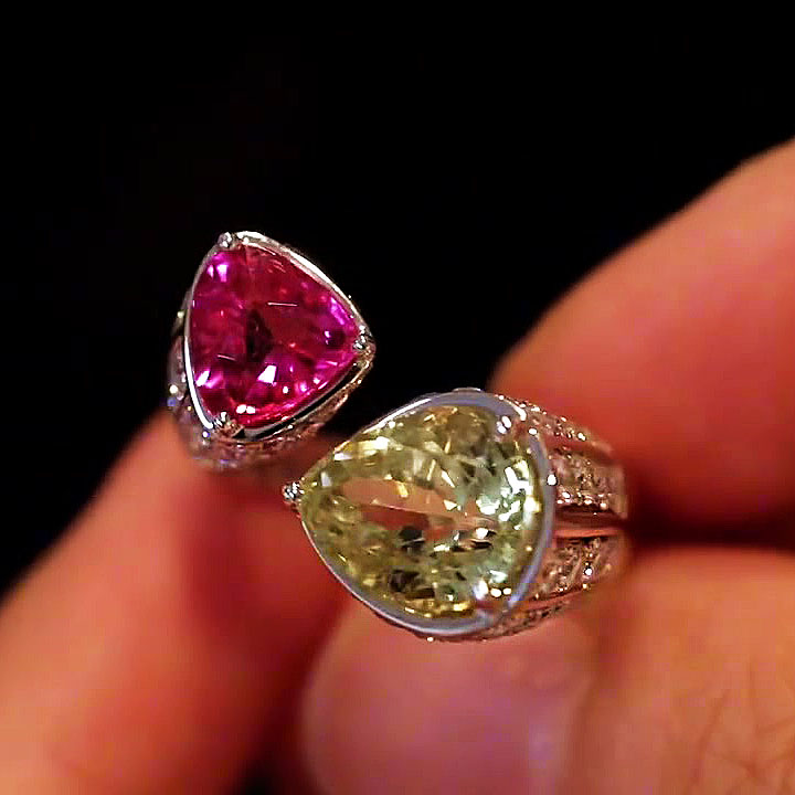 6.75ct Pear Cut Ruby&Yellow Sapphire Toi et Moi Ring