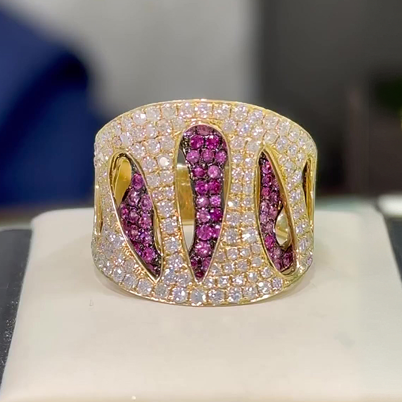 Double Layer Pear Hollow 1.8ct Ruby&White Sapphire Cocktail Ring