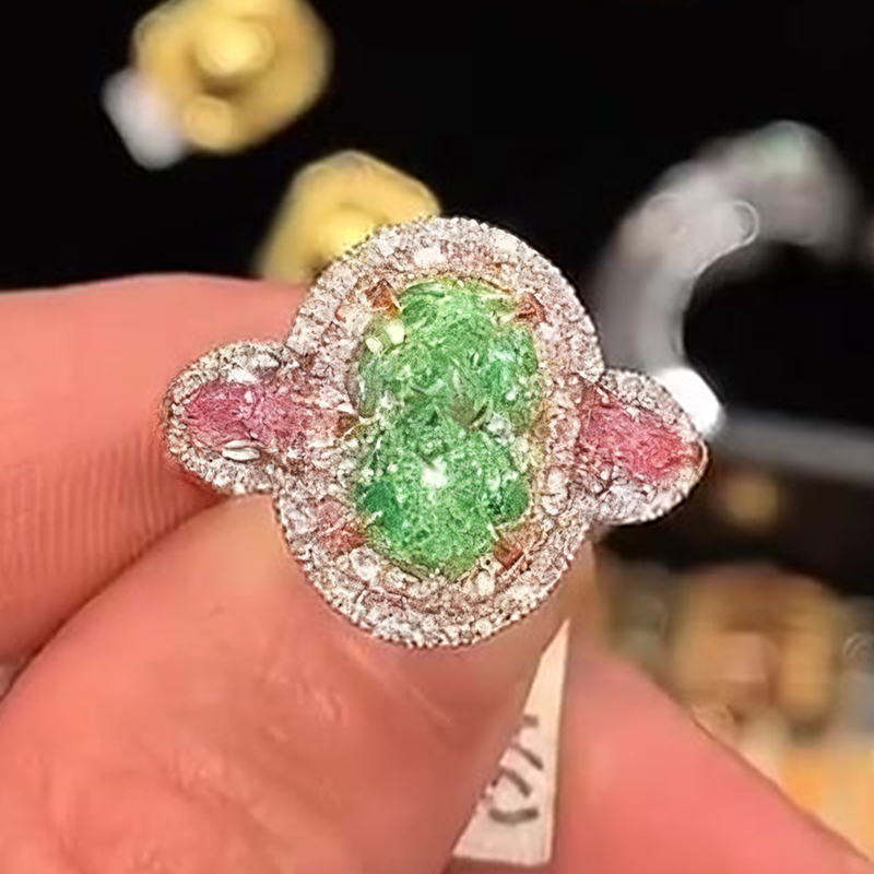 2ct Oval Cut Peridot Full Diamond Ring