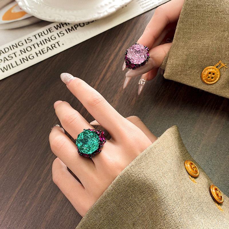 11ct Rose Cut Multicolor Sapphire Adjustable Cocktail Ring (4 Color Options)