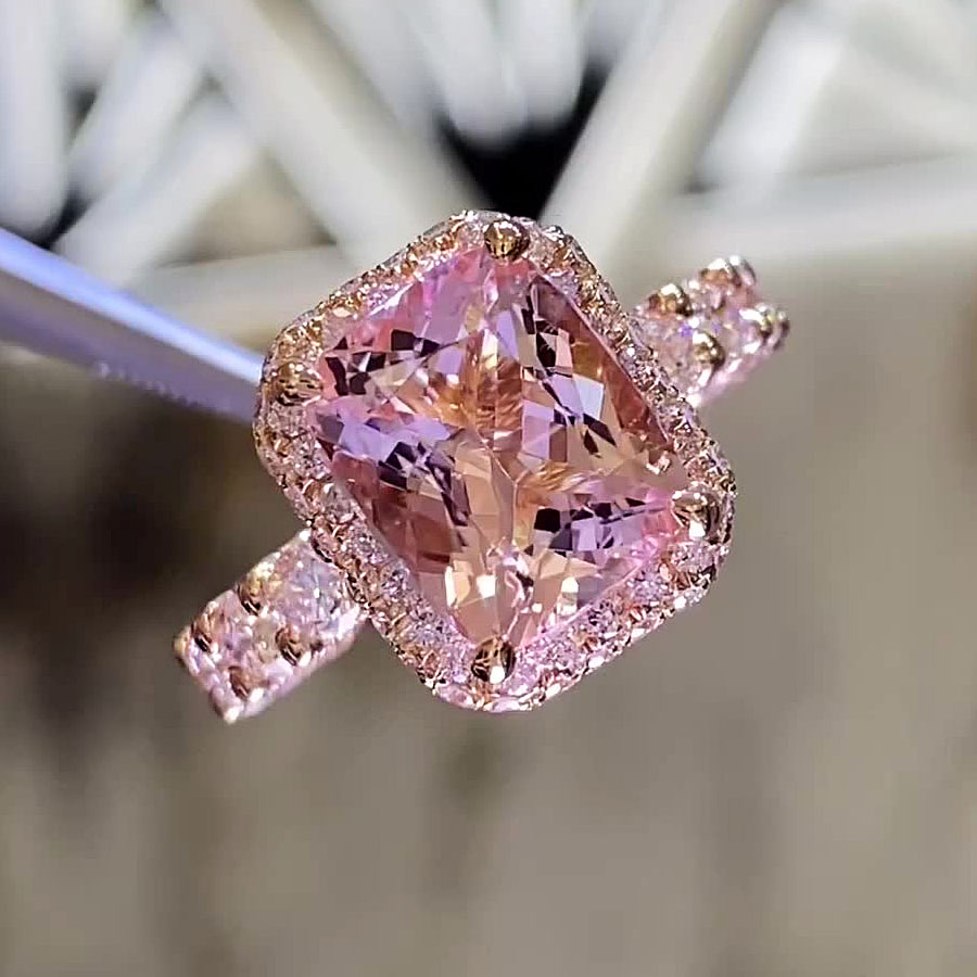 7ct Halo Cushion Cut Pink Sapphire Engagement Ring