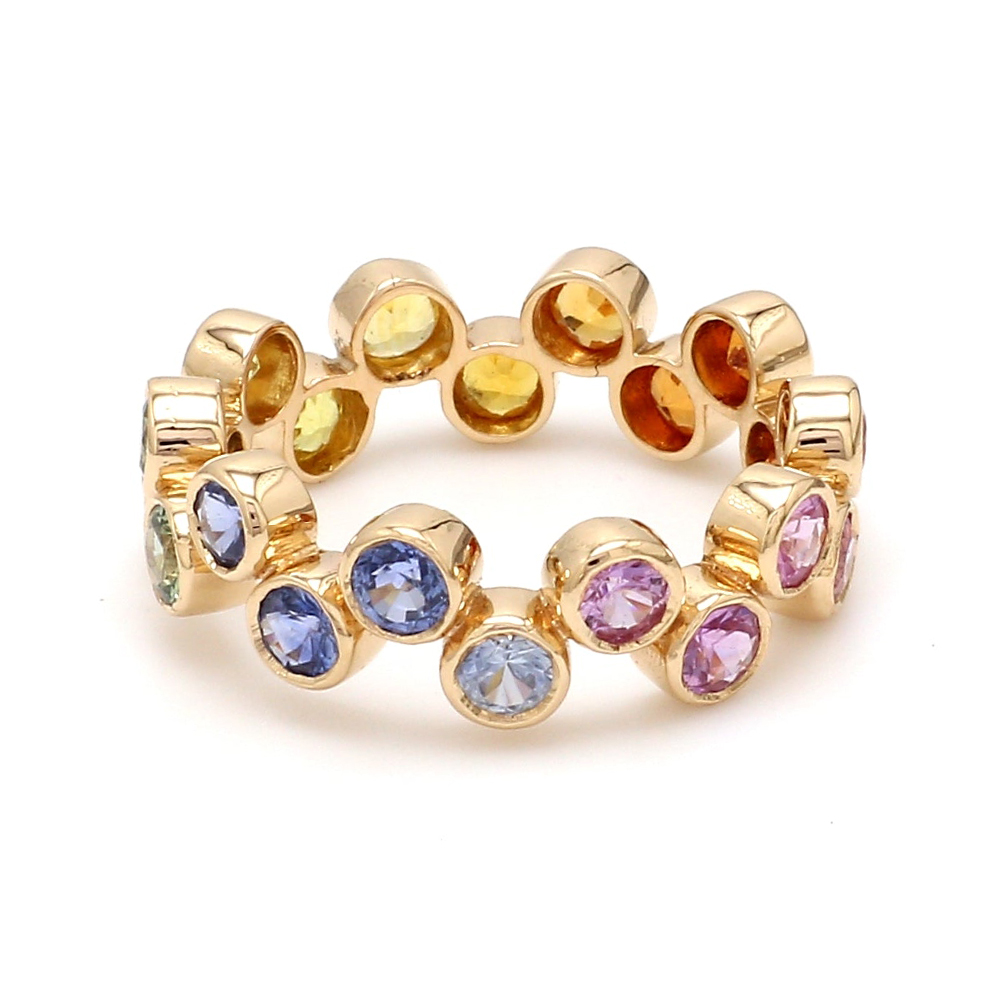 Zigzag Design 1.8ct Round Cut Rainbow Sapphire Eternity Ring