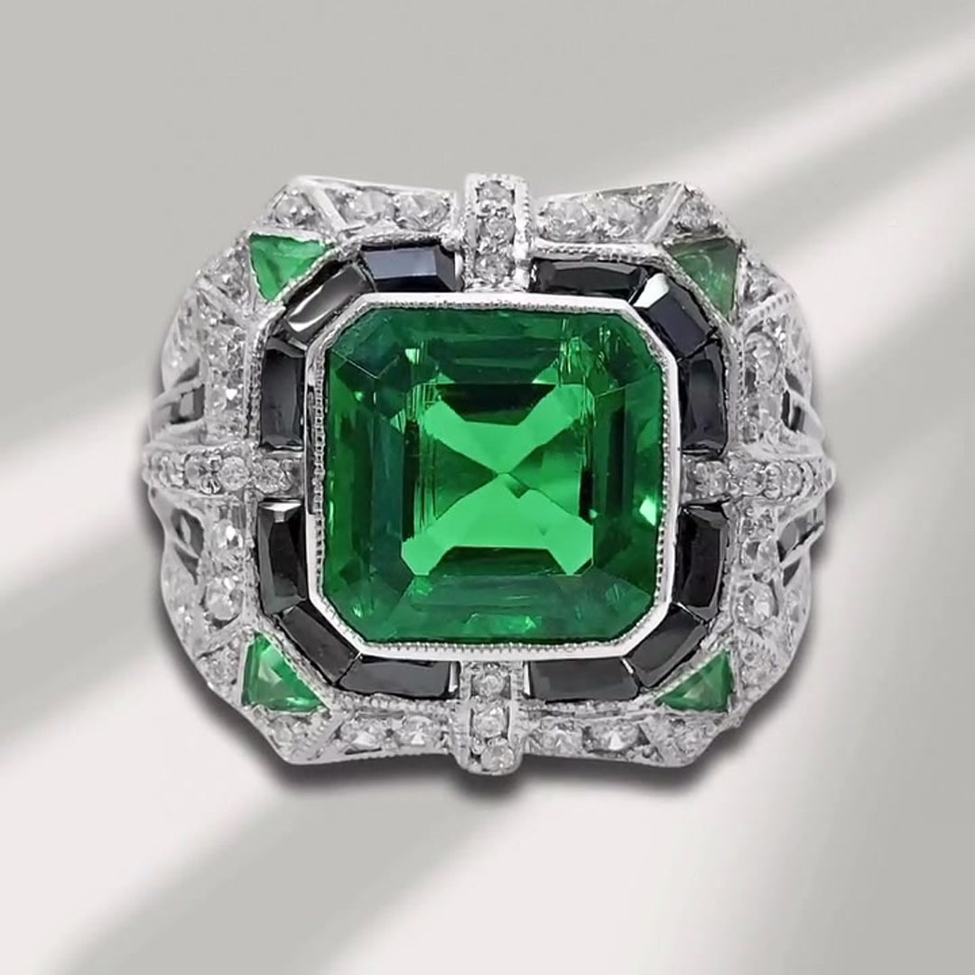 Bezel Setting 5ct Asscher Cut Emerald Sapphire Engagement Ring For Men