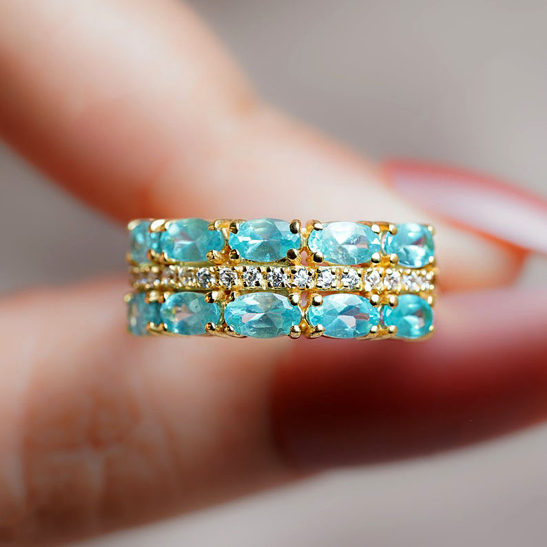 3.5ct Oval Cut Aquamarine Sapphire Eternity Ring