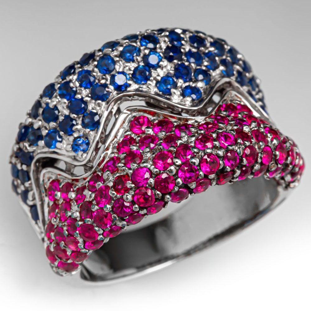 Two Tone 4.2ct Ruby&Sapphire Wedding Band