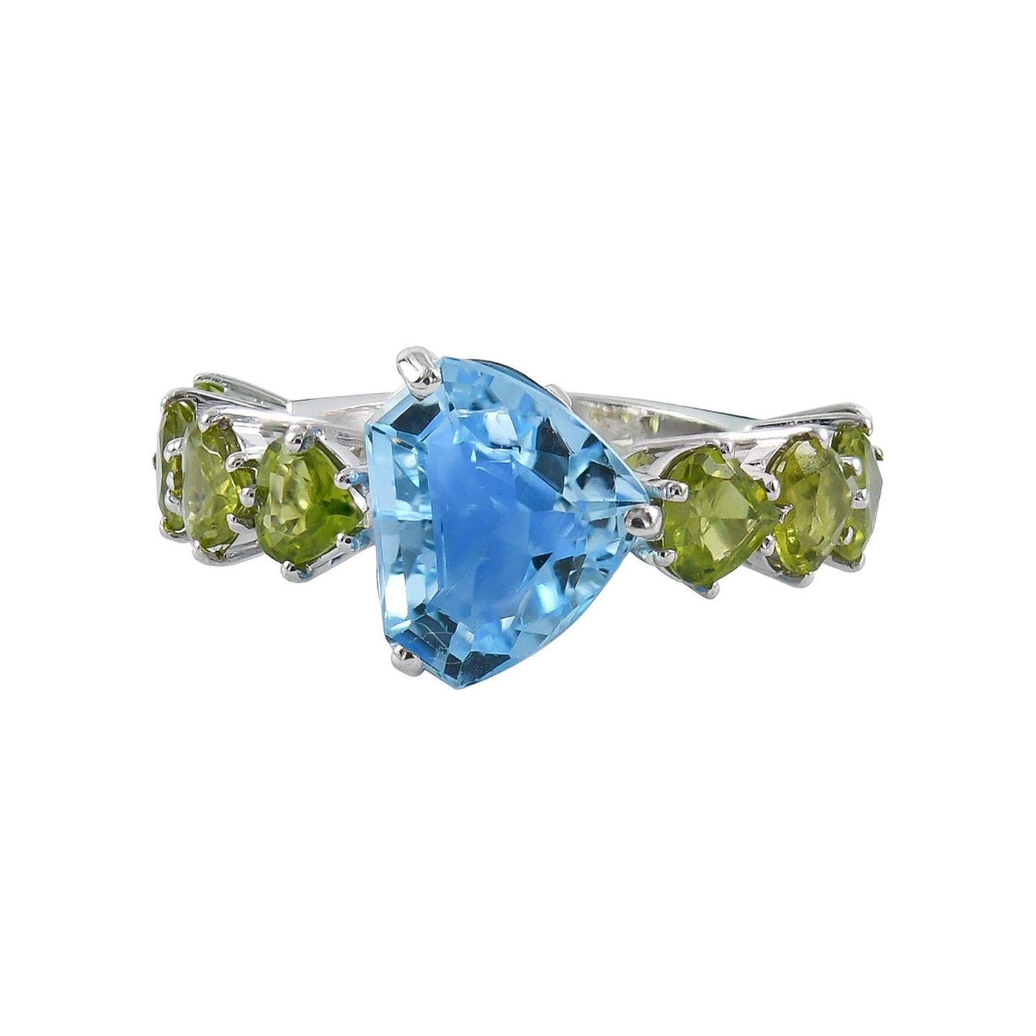 5ct Trillion Cut Aquamarine & Peridot Two-tone Ring