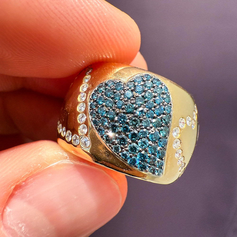 Heart Pave Setting 3.3ct Three Tone Wedding Band