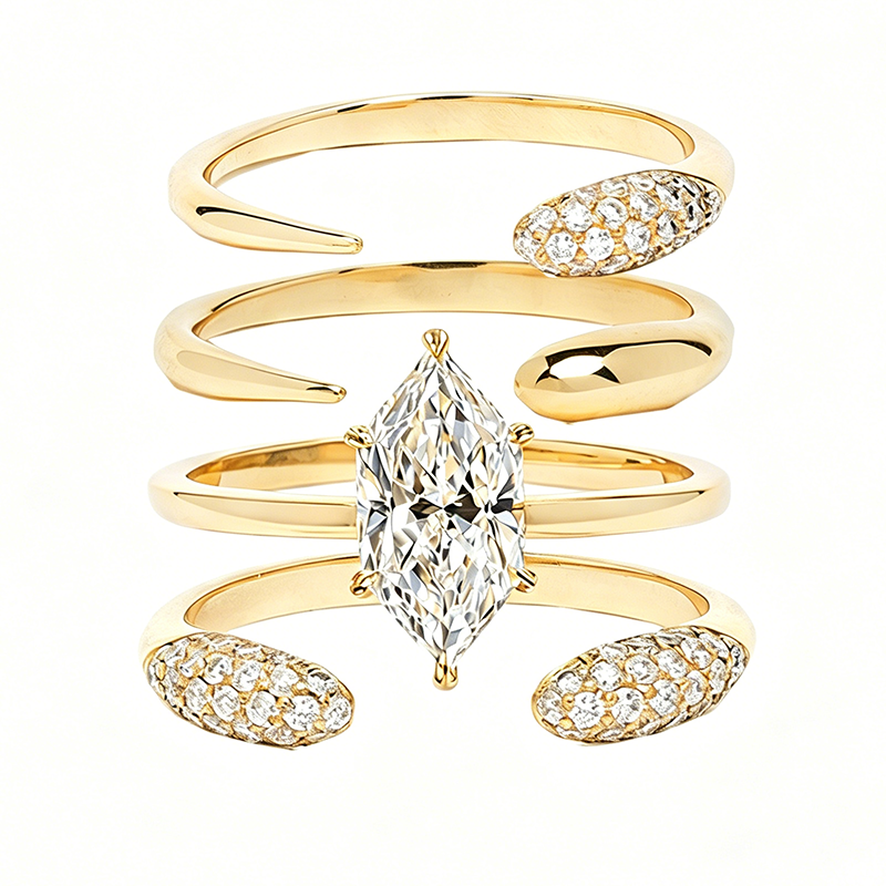 Fashion 3ct Dutch Marquise Cut White Sapphire Stacking Wedding Set / 4pcs