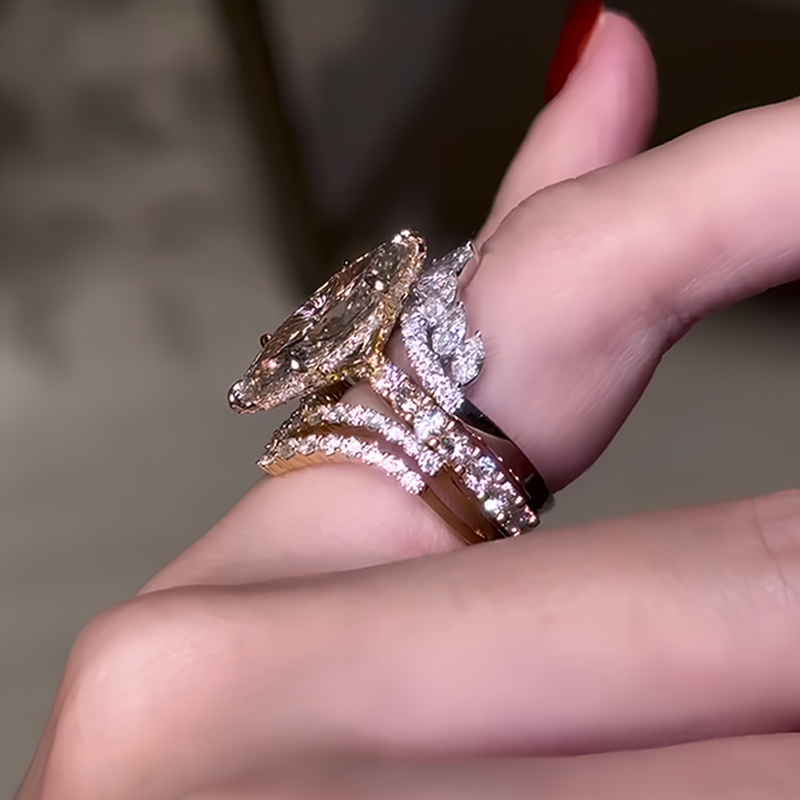 4ct Marquise Cut White Sapphire Stackable Ring Set/3pcs