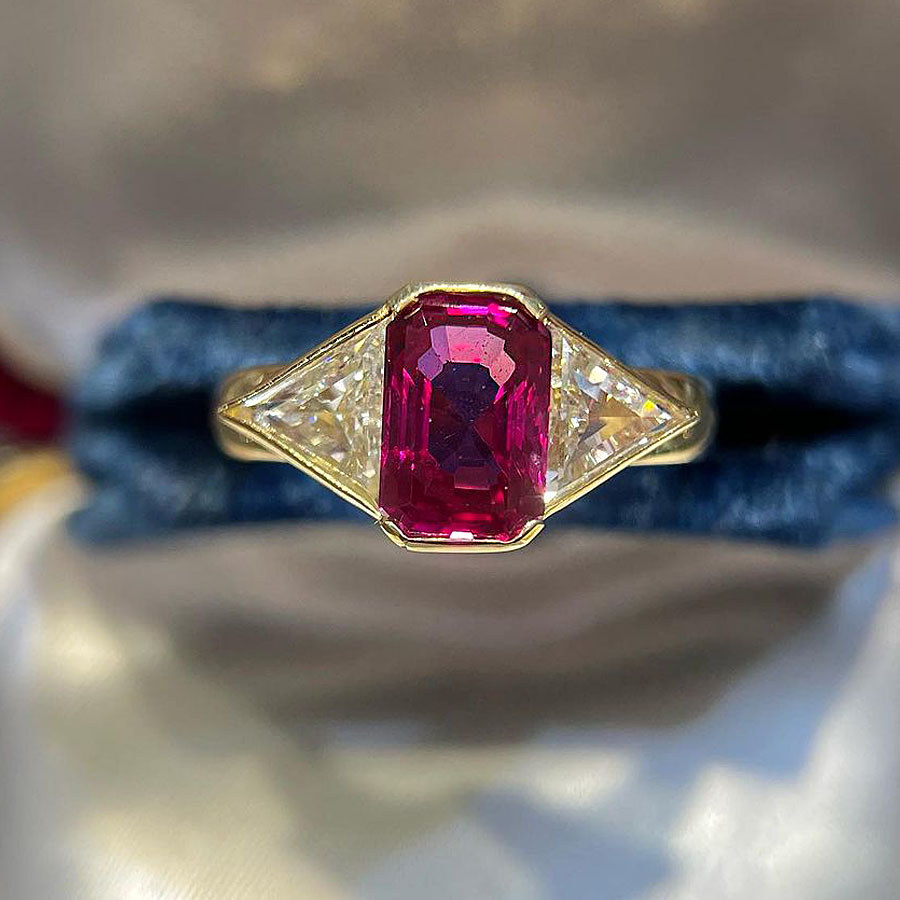 3ct Bezel Setting Radiant Cut Ruby Sapphire Engagement Ring