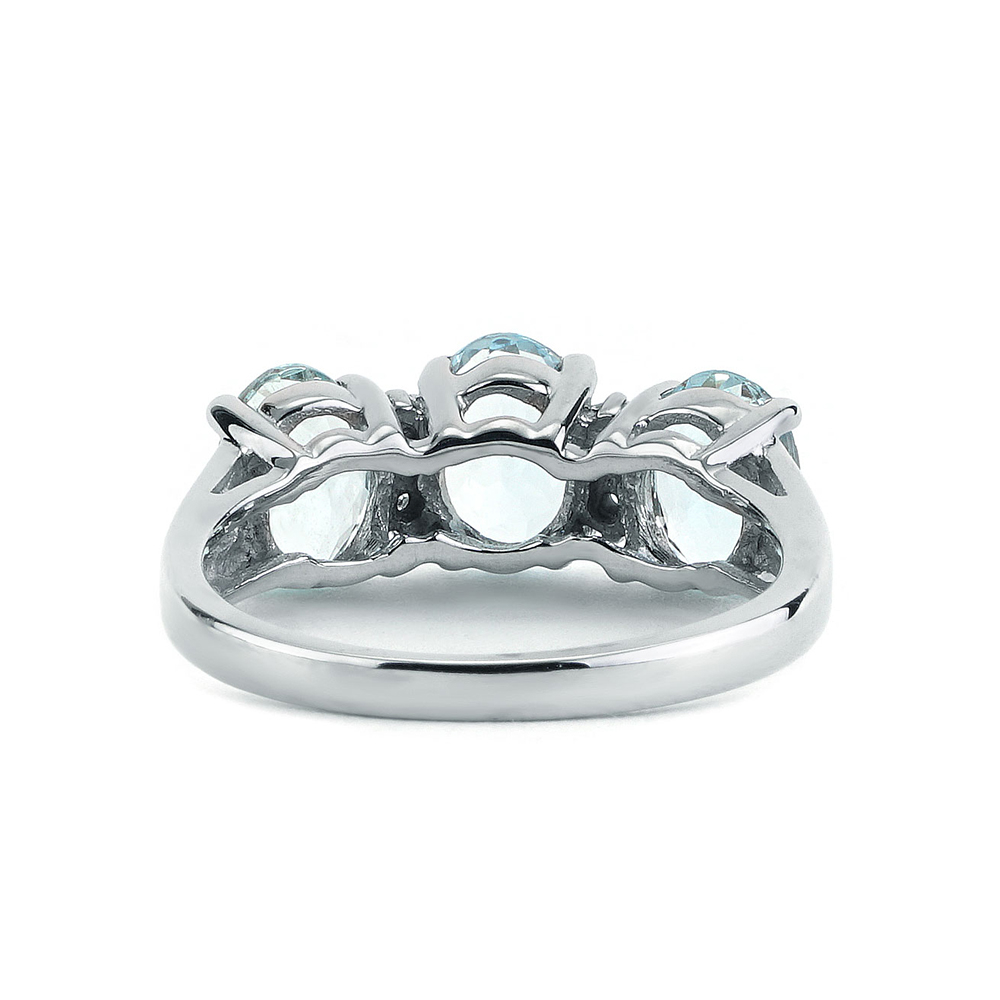 Oval Cut Aquamarine & White Sapphire  Three-Stone Ring