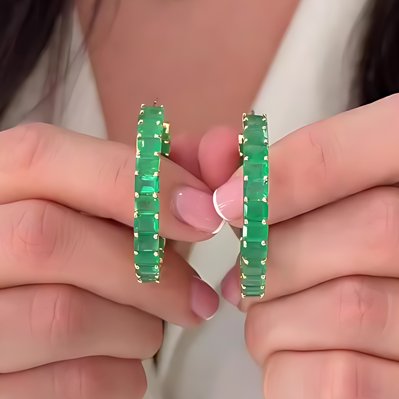 Emerald Cut Emerald Sapphire Hoop Earrings