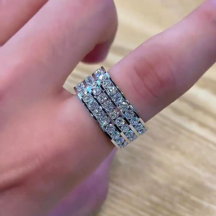 6.45ct Round Cut White Sapphire Men's Eternity Ring