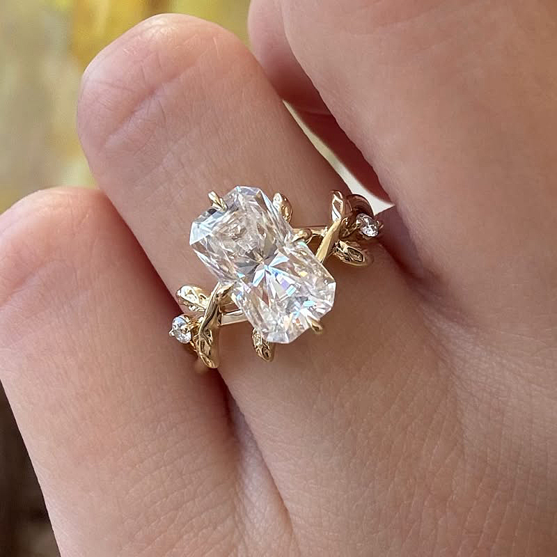 3ct Radiant Cut White Sapphire Vine Design Engagement Ring