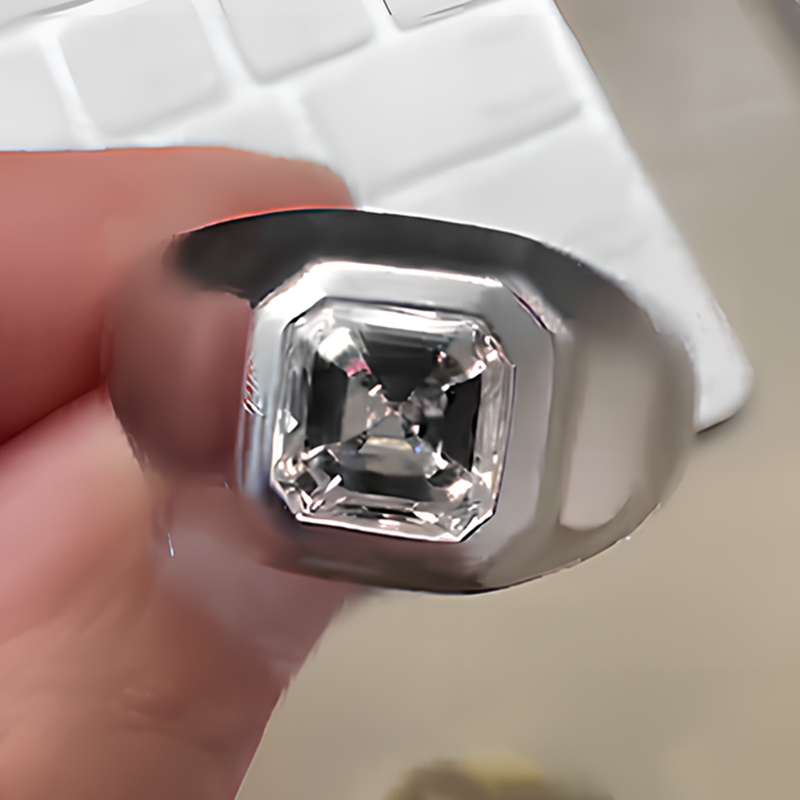 Bezel Setting 3ct Asscher Cut White Sapphire Men's Engagement Ring